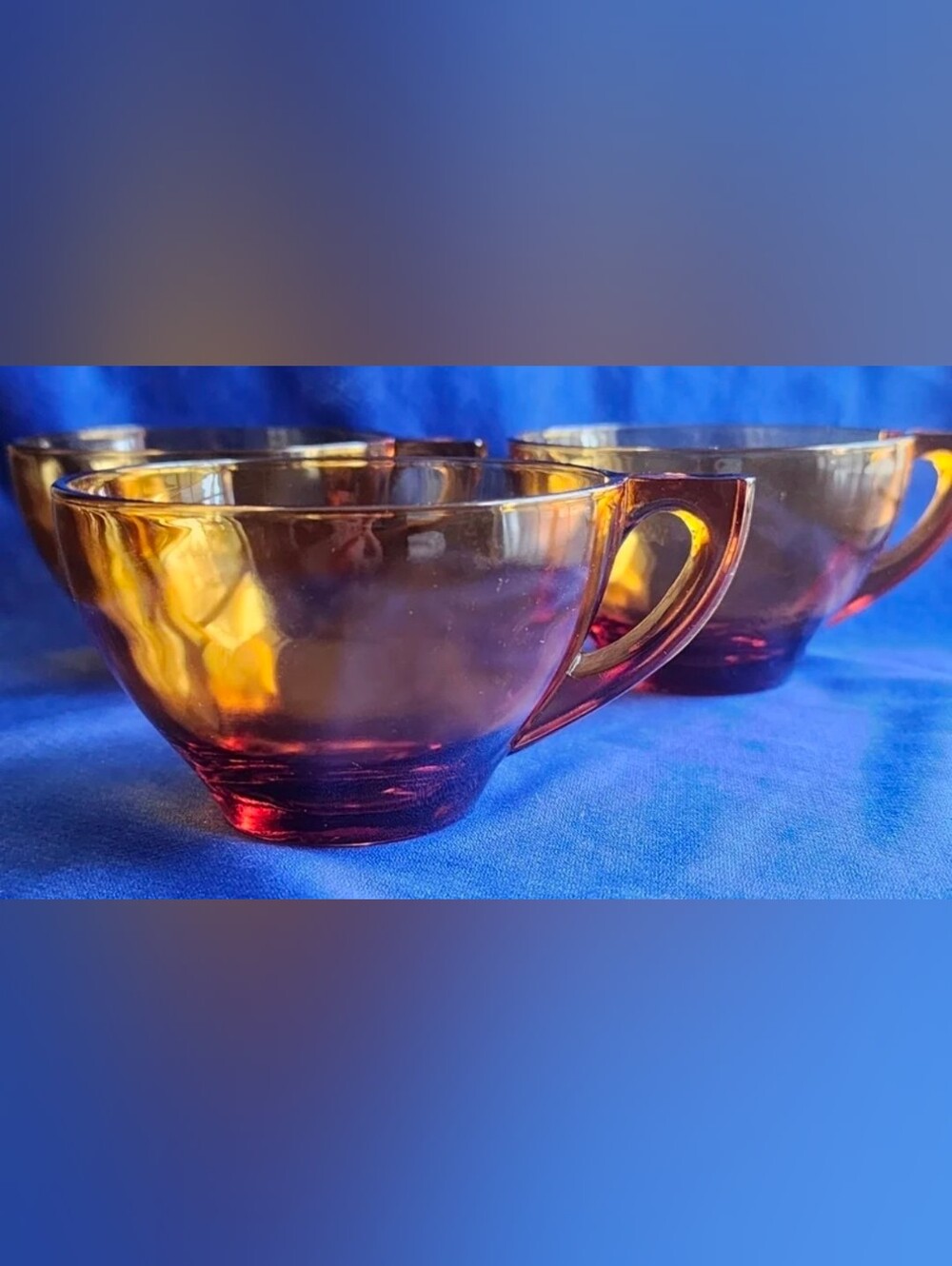 3- MCM Amber Glass Art Deco Tea Coffee Cups